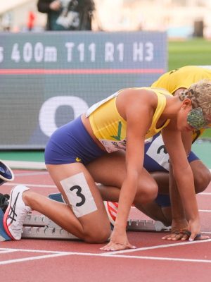 Thalita Simplício e seu guia Felipe Veloso marcam a prova dos 400 metros T11